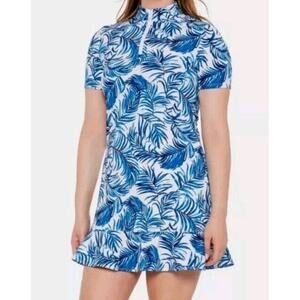 Tommy Bahama Golf 1/4 Zip Active Dress UPF50 Blue White Palm Leaf